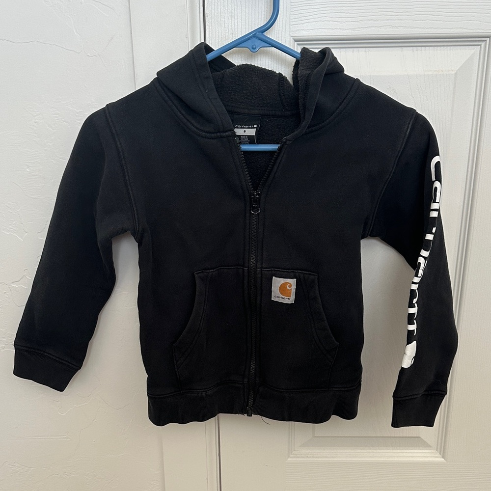 Carhartt Kids Black Hoodie with Logo Sleeve